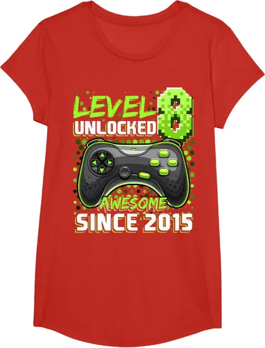 Vista 40 de Level 8 Unlocked Awesome 2015 Video Game 8th Birthday Boy T-Shirt, Negro