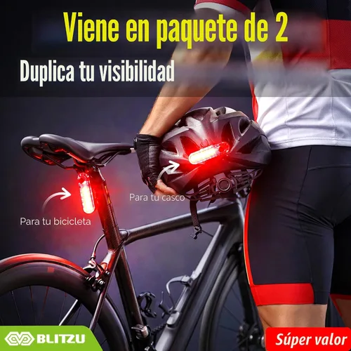 Vista 2 de BLITZU Paquete de 2 luces traseras de bicicleta recargables USB-C, accesorios brillantes para bicicleta trasera de ciclismo, accesorios