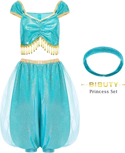 Vista 5 de Ropa de princesa para niñas pequeñas, juego de simulación de BIBUTY y disfraz, conjunto de disfraz de princesa con vestidos de princesa, capa