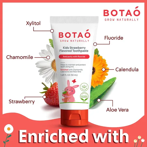 Vista 4 de Botao Pasta dental anticaries con sabor a fresa natural para niños, máxima protección contra la caries, limpia los dientes de los niños, protege