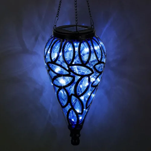 Vista 6 de Farol colgante solar para exteriores, 15 luces LED en forma de lágrima, luces colgantes blancas frías con ganchos en S decoración en jardín, patio