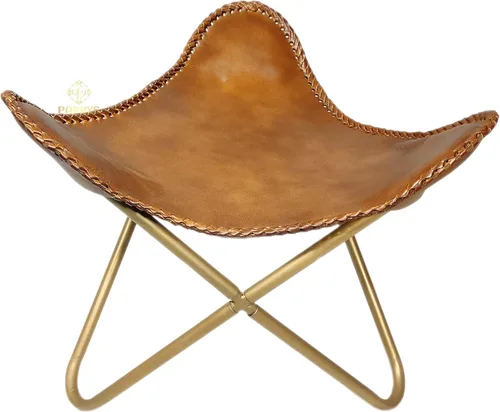 Vista 45 de Pie plegable de mariposa de cuero Acento de salón, camping, caminar, caza, senderismo, pesca, viajes (beige)