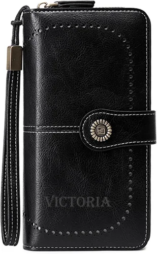 Vista 28 de Cartera de pulsera personalizada, carteras con nombre grabado personalizado con bloqueo RFID, gran capacidad, cartera de mano para tarjetas de Cuero