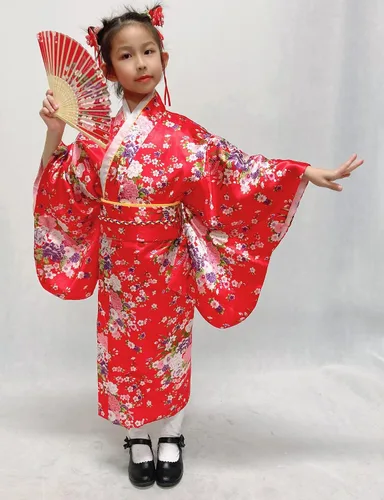 Vista 4 de Elibelle Bata de kimono tradicional japonesa para disfraz de niñas