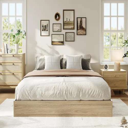 Vista 10 de IDEALHOUSE Marco de cama de plataforma tamaño individual, soporte de listones de madera, no necesita somier, fácil montaje Wooden Slat Support,No