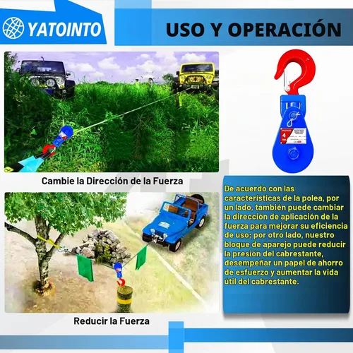 Vista 4 de YATOINTO Bloque de tracción de 4 toneladas con gancho, polea de 4.5 pulgadas, bloque de tracción de cable de alambre de 1/2 pulgada, 8800 libras