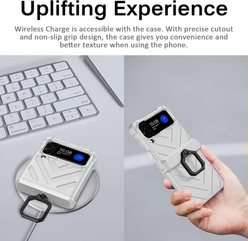 Vista 5 de Miimall Funda compatible con Galaxy Z Flip 3, Samsung Z Flip 3, soporte de anillo ultra protector a prueba de golpes, carcasa duradera para Galaxy Z