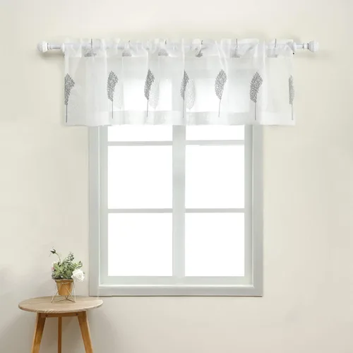 Vista 24 de VOGOL Juego de cortinas transparentes bordadas y cenefas para sala de estar, con bolsillo para barra blanca, par de cortinas traslúcidas