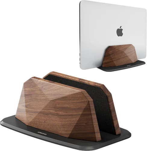 Vista 8 de AFOOYO Soporte vertical para laptop, soporte ajustable de madera para laptop, base de escritorio compatible con todos los MacBook, Surface