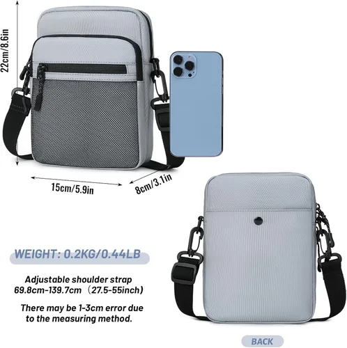 Vista 3 de Lohol Bolso bandolera pequeño para hombres y mujeres, resistente al agua, ajustable, bolso bandolera para viajes y deportes