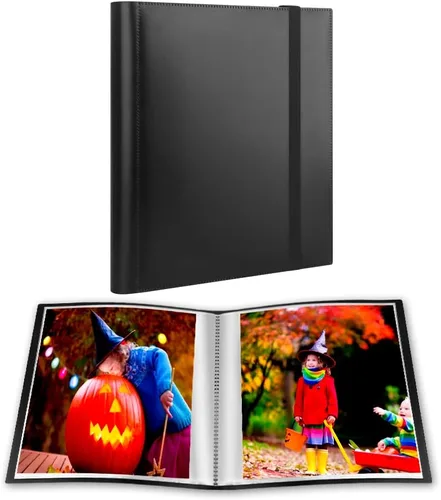 Vista 9 de Álbum de fotos de 8 x 10, 8 x 10 pulgadas, álbum de fotos con capacidad para 68 fotos (2 unidades, negro) carpeta de arte para fotos de 8 x 10