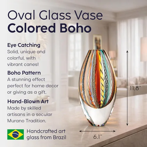 Vista 2 de Ca D Oro - Jarrón de cristal Boho con bastones de colores soplado a mano estilo Murano Art Glass - Modelo 208 MS Large Vase by Seguso, Decorative
