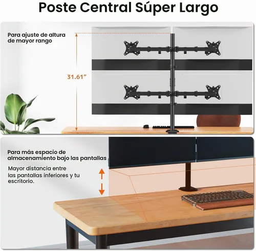 Vista 3 de PUTORSEN Soporte de escritorio para monitor cuádruple, 4 pantallas, 17-32