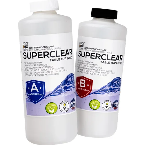 Vista 9 de Superclear Resina epoxi para mesa, revestimiento protector 1:1 transparente para mesas, encimeras, encimeras, anti-amarillamiento, resistente a