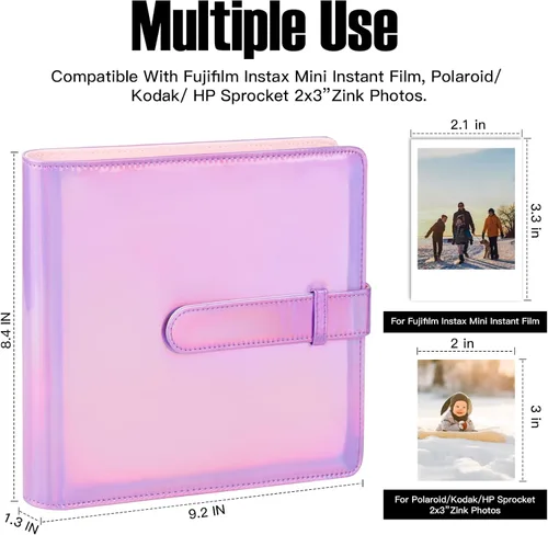 Vista 2 de Veicevol Álbum de fotos de 360 bolsillos para cámara Fujifilm Instax Mini, álbum para fotos Polaroid, cubierta de cuero, álbum de fotos para cámara