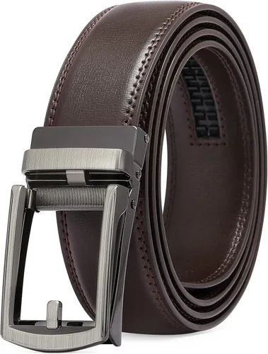 Vista 15 de SENDEFN Cinturón de vestir casual de cuero para hombre de 1 3/8 pulgadas con hebilla de clic ajustable automática con caja de regalo A-negro-71gs