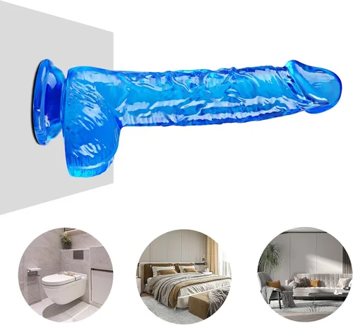 Vista 3 de Consoladro pequeño realista azul de 6.4 pulgadas, consolador delgado y lindo para el punto G y estimulación anal con potente ventosa y bola