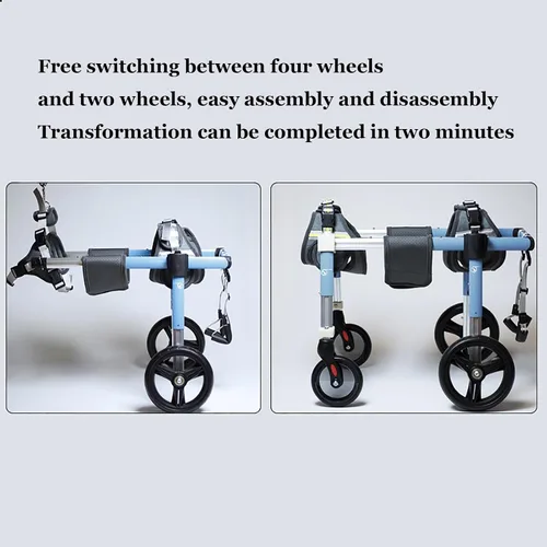 Vista 5 de Silla de ruedas para perro de 4 ruedas para patas traseras, carritos ajustables para perros con ayuda para la movilidad para caminar, recuperar