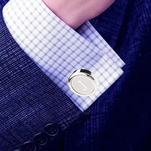 Vista 3 de Dannyshi - Gemelos clásicos, de acero inoxidable y con las 26 letras iniciales del alfabeto de la A-Z para hombre, para negocios, bodas y camisas