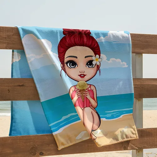 Vista 2 de Toalla de playa personalizada Chibi Bestie, hawaiana en la playa, piscina, fiesta para niños pequeños, niñas, regalos, mejores amigas, toalla