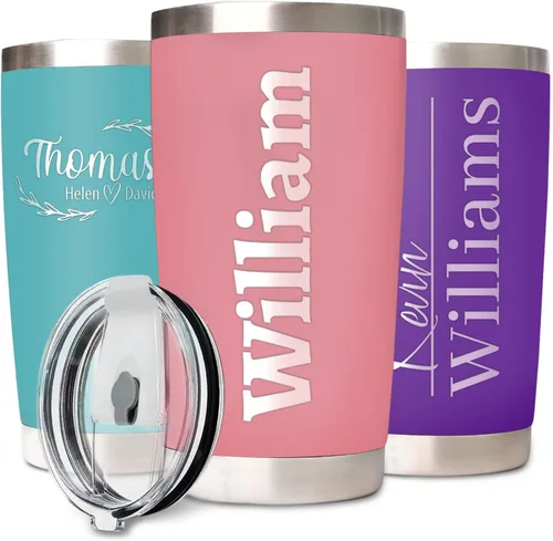 Vista 10 de Vaso personalizado de 40 onzas con asa y tapa con pajilla, botella de agua de acero inoxidable personalizada con nombres y flores de nacimiento