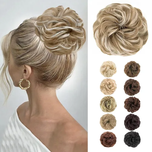 Vista 15 de MORICA Moño desordenado, extensiones de moño sintético para mujeres (rubio beige ceniza)