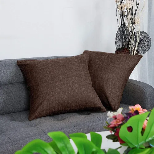 Vista 2 de uxcell Paquete de 2 fundas de almohada de lino, fundas de cojín de lino con forro de algodón en blanco, fundas de almohada cuadradas decorativas
