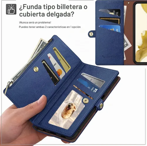 Vista 3 de XcaseBar Funda tipo cartera compatible con iPhone 11 de 6.1 pulgadas con cremallera y tarjetero de crédito con bloqueo RFID, funda de piel sintética