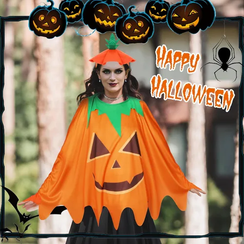 Vista 7 de Ramede Los juegos de disfraces de Halloween de 2 piezas incluyen capa de poncho con diadema divertida para adultos, regalos de fiesta, suministros