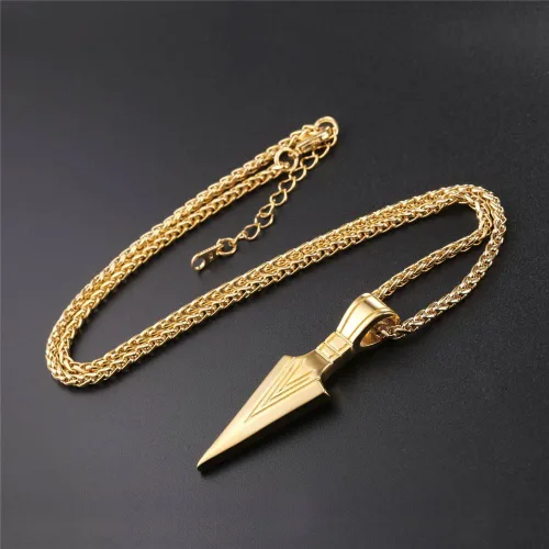 Vista 7 de U7 - Collar con colgante de acero inoxidable para hombre, diseño de punta de lanza, punta de flecha, dientes de lobo, con servicio de grabado