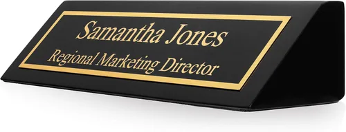 Vista 7 de Providence - Placa de identificación grabada con cuña de escritorio de madera personalizada Placa de nombre de escritorio, acabado de piano, 2