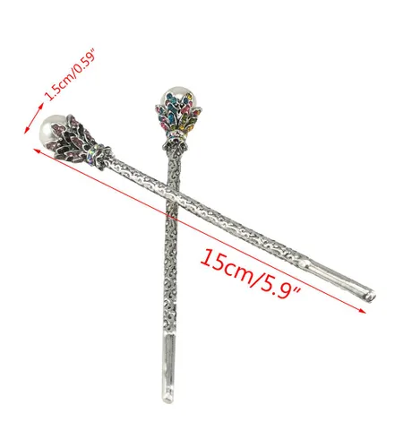 Vista 6 de Yueton paquete de 2 palillos para cabello vintage con diamantes de imitación, horquillas para moño