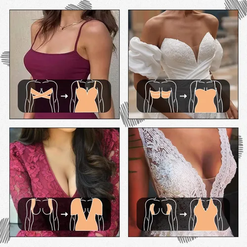 Vista 4 de Kit de cinta transparente para pechos, cinta adhesiva para levantamiento de senos con cubiertas de pezón de alce y cinta de moda de doble cara