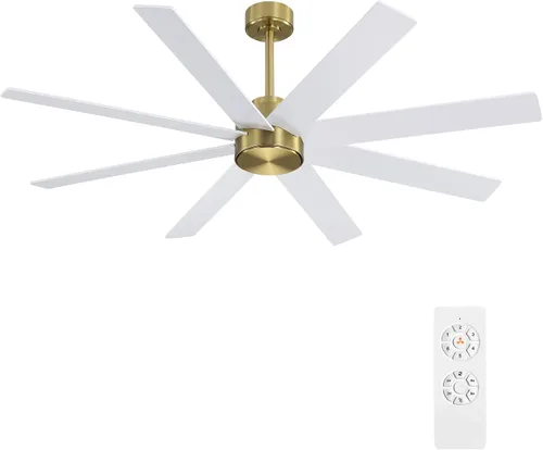 Vista 10 de WINGBO Ventiladores de techo CC grandes de 60 pulgadas sin luces, 3 varillas descendentes, 8 aspas de madera contrachapada, motor CC reversible de 6