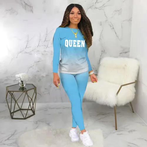 Vista 2 de MRSYVES Conjunto de 2 piezas de teñido anudado para mujer, sexy, talla grande, manga larga, tops y pantalones, conjuntos deportivos deportivos