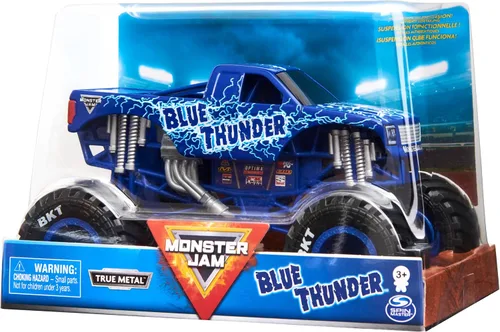 Vista 4 de Monster Jam, Camión monstruo oficial Blue Thunder, vehículo de colección fundido a presión, escala 1:24