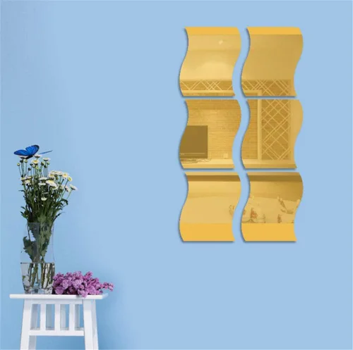 Vista 2 de 12 calcomanías de pared de espejo ondulado, arte 3D de longitud completa, para decoración del hogar, lámina acrílica, azulejos de plástico para sala