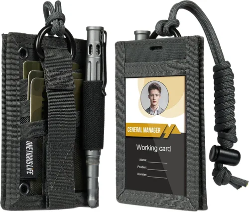 Vista 10 de Porta tarjetas táctico para documentos, bolsillo organizador con llavero de OneTigris 1 ID + 6 Cards,adjustable neck cord,pen loop included,dual