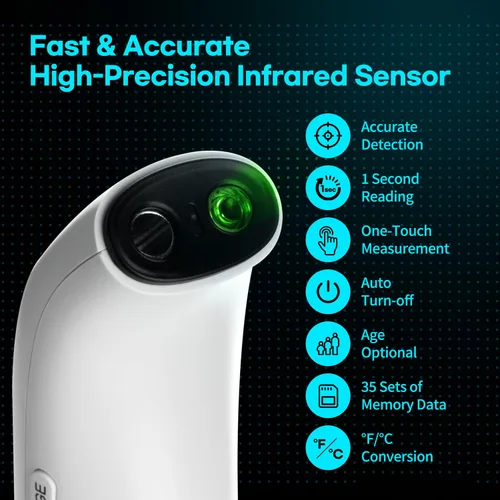 Vista 3 de HubiBaby - Termómetro infrarrojo sin contacto para adultos, termómetro digital preciso para la frente, pantalla LED grande, alarma de fiebre