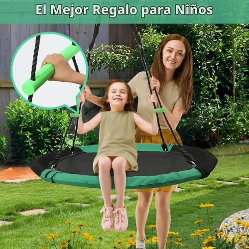 Vista 2 de YSEJOMP Columpio redondo para árbol/platillo de 3.3 pies con asas, hecho de marco resistente, alfombrilla de polipropileno, cuerdas ajustables