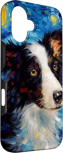 Vista 3 de iPhone 16 Border Collie Starry Night Van Gogh Border Collie Case