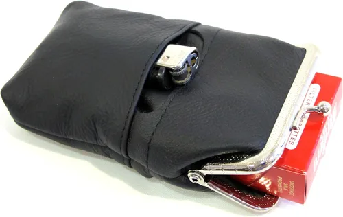 Vista 8 de Las mujeres 100% puro cuero cigarrillo caso encendedor partido bolsillo cremallera moneda bolsa -4 color (negro)