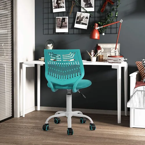 Vista 8 de FurnitureR Silla de trabajo de escritura para adolescentes, niños y niñas, ruedas giratorias de 360 grados, asiento de tela suave, respaldo