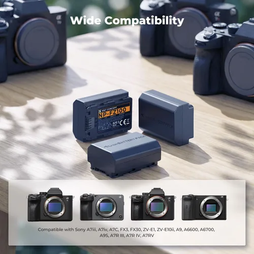 Vista 4 de K&F Concept Paquete de 3 baterías NP-FZ100 y cargador de batería LCD actualizado compatible con Sony A7iii, A7iv, A7C, FX3, FX30, A9, A6600, A6700