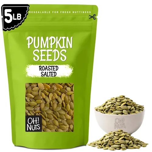 Vista 9 de Semillas de calabaza asadas saladas, pepitas ideales para un refrigerio saludable o para ensaladas, sin cáscara, de Oh! Roasted salted pumpkin