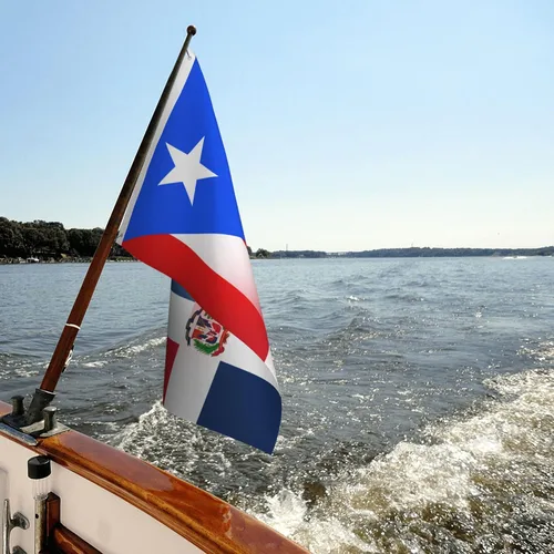 Vista 6 de Bandera de República Dominicana de Puerto Rico de 3 x 5 pies, 3 x 5 pies, nailon para exteriores e interiores, 3 x 5 pies, Fla gcon ojales de latón