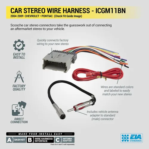 Vista 7 de Scosche ICGM11BN Kit completo de instalación básica doble DIN para vehículos Chevrolet y Pontiac 2004-09 seleccionados no amplificados - Kit