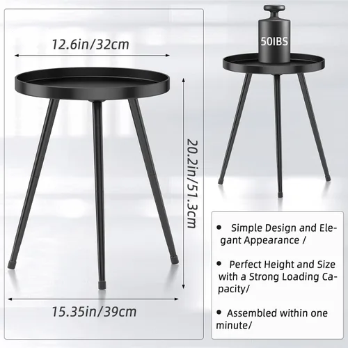 Vista 2 de SYQ Mesa auxiliar redonda de metal pequeña para interiores y exteriores, decoración moderna de mediados de siglo, mesa decorativa circular simple