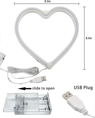 Vista 8 de Letrero de neón con forma de corazón rosa, funciona con pilas o USB, luces LED para decoración del día de San Valentín, regalos de San Valentín