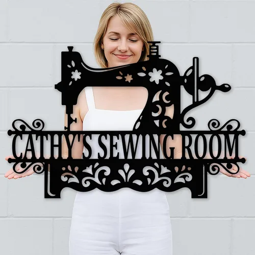 Vista 3 de Letrero de metal personalizado para máquina de coser, arte de pared personalizado para habitación, para mamá, abuela, nana, mimi, alcantarillas